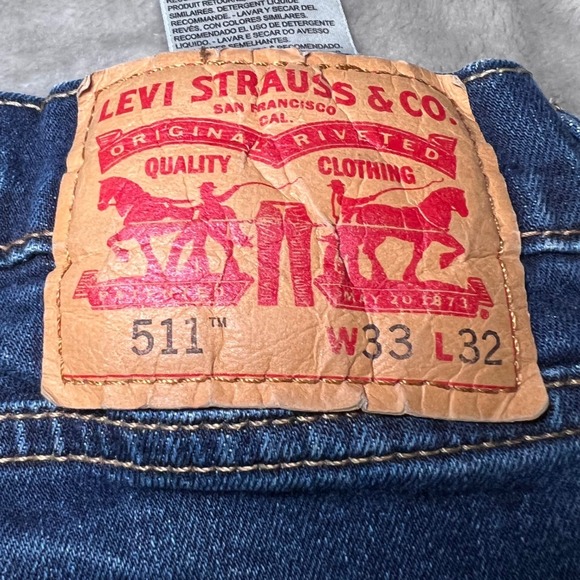 Levis 511 Slim Fit Jeans Mens 33x32 Dark Wash Blue Stretch Denim Classic Work - Picture 4 of 16